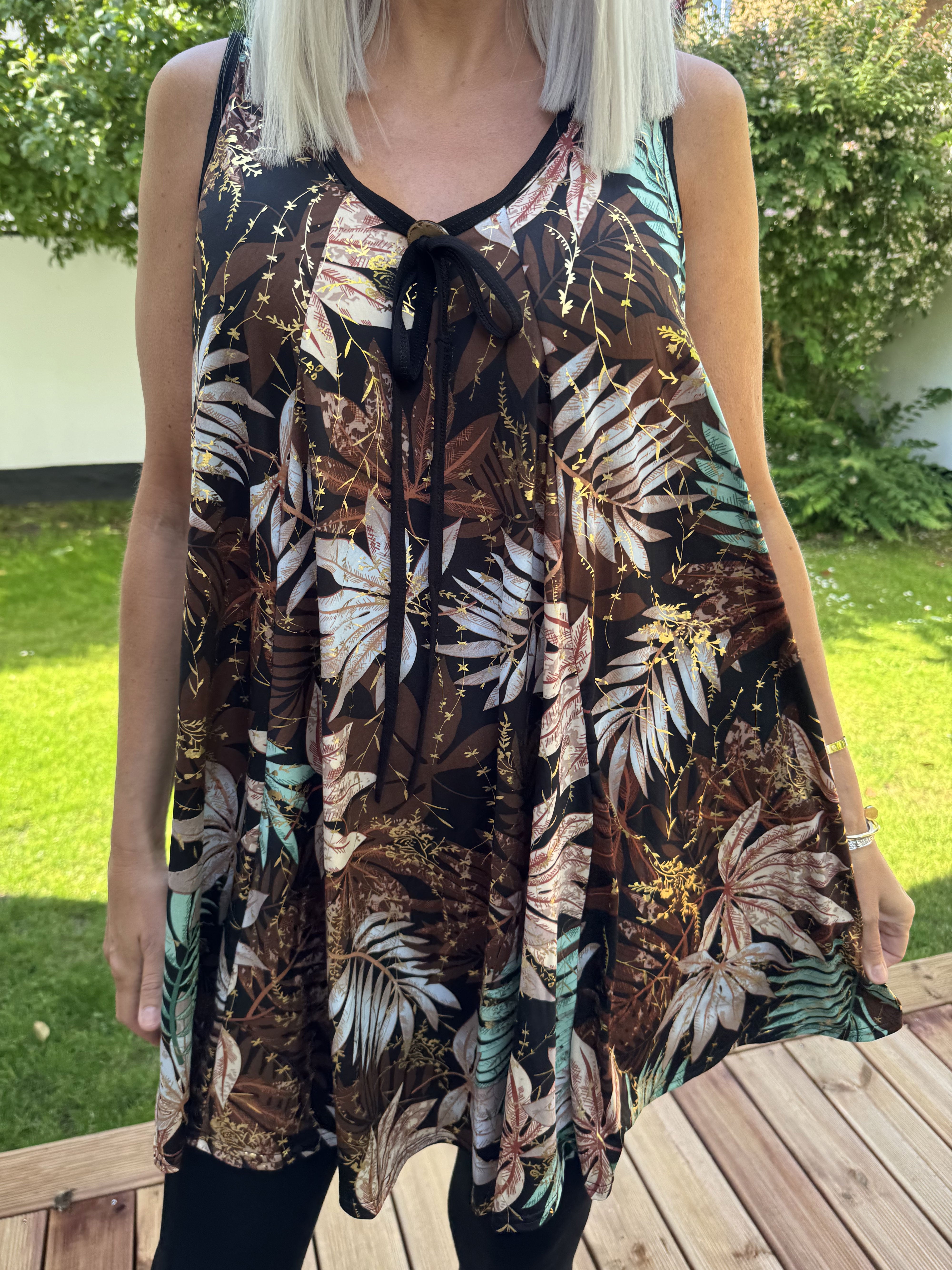 Palma Leaf - Lang mønstret tunika i elastisk stof